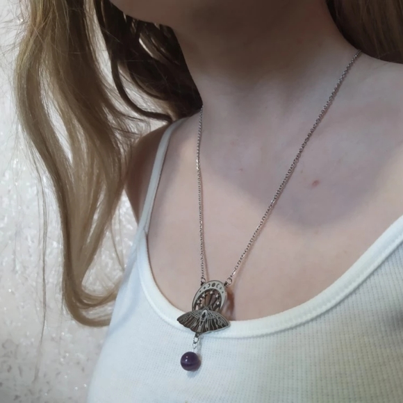 Witchcraft Crescent & Moth Pendant Necklace - Picture 15 of 16